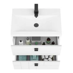 Venice Abstract 600mm White Vanity Unit - Wall Hung 2 Drawer Unit with Matt Black Square Drop Handles -Wall Hung Vanity Units Shop VAWH600WHIBLK d4 460