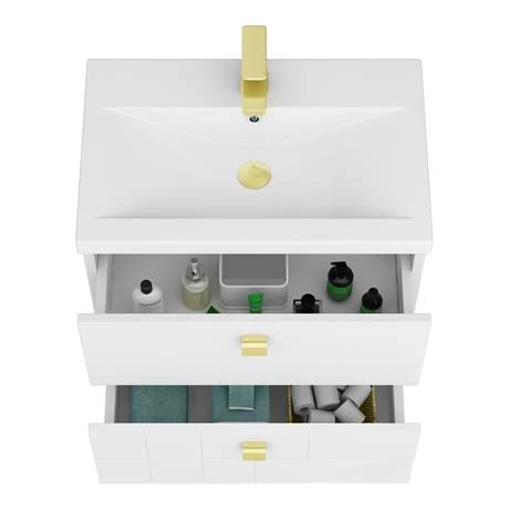 Venice Abstract 600mm White Vanity Unit - Wall Hung with Brushed Brass Handles 6 Venice Abstract 600mm White Vanity Unit - Wall Hung with Brushed Brass Handles - Image 4