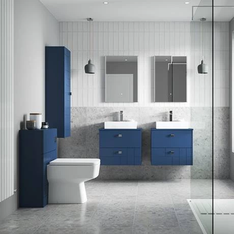 Venice Abstract 600mm Blue Vanity Unit - Wall Hung 2 Drawer Unit with Chrome Square Drop Handles 7 Venice Abstract 600mm Blue Vanity Unit - Wall Hung 2 Drawer Unit with Chrome Square Drop Handles - Image 5