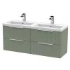 Venice Fluted 1205mm Satin Green 4 Drawer Double Basin Vanity Unit & Chrome Handles 1 Venice Fluted 1205mm Satin Green 4 Drawer Double Basin Vanity Unit & Chrome Handles -Wall Hung Vanity Units Shop VF1200SGBVU M