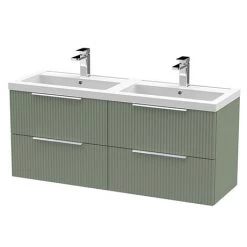 Venice Fluted 1205mm Satin Green 4 Drawer Double Basin Vanity Unit & Chrome Handles