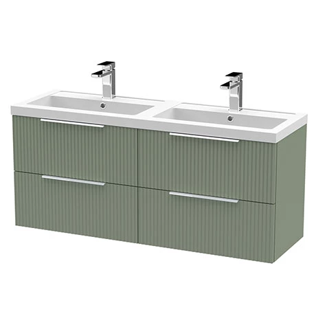 Venice Fluted 1205mm Satin Green 4 Drawer Double Basin Vanity Unit & Chrome Handles 3 Venice Fluted 1205mm Satin Green 4 Drawer Double Basin Vanity Unit & Chrome Handles