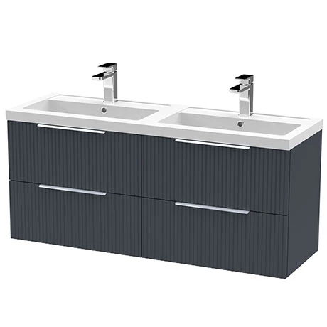 Venice Fluted 1205mm Anthracite 4 Drawer Double Basin Vanity Unit & Chrome Handles 3 Venice Fluted 1205mm Anthracite 4 Drawer Double Basin Vanity Unit & Chrome Handles