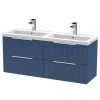Venice Fluted 1205mm Satin Blue 4 Drawer Double Basin Vanity Unit & Chrome Handles 1 Venice Fluted 1205mm Satin Blue 4 Drawer Double Basin Vanity Unit & Chrome Handles -Wall Hung Vanity Units Shop VF1205BLUVU M