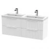 Venice Fluted 1205mm White 4 Drawer Double Basin Vanity Unit & Chrome Handles 1 Venice Fluted 1205mm White 4 Drawer Double Basin Vanity Unit & Chrome Handles -Wall Hung Vanity Units Shop VF1205WHVU M