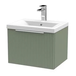 Venice Fluted 500mm Green Vanity Unit - Wall Hung Single Drawer Unit with Chrome Handle
