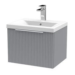 Venice Fluted 500mm Grey Vanity Unit - Wall Hung Single Drawer Unit with Chrome Handle
