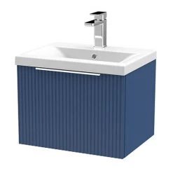 Venice Fluted 500mm Blue Vanity Unit - Wall Hung Single Drawer Unit with Chrome Handle