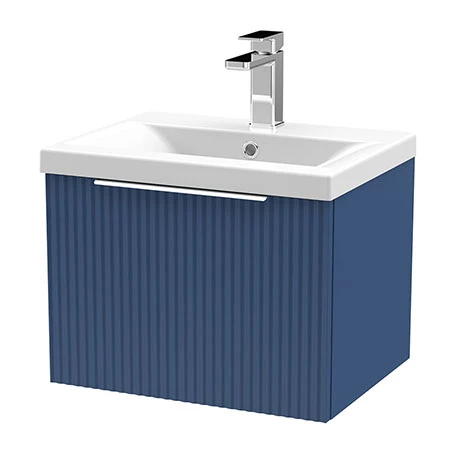 Venice Fluted 500mm Blue Vanity Unit - Wall Hung Single Drawer Unit with Chrome Handle 3 Venice Fluted 500mm Blue Vanity Unit - Wall Hung Single Drawer Unit with Chrome Handle