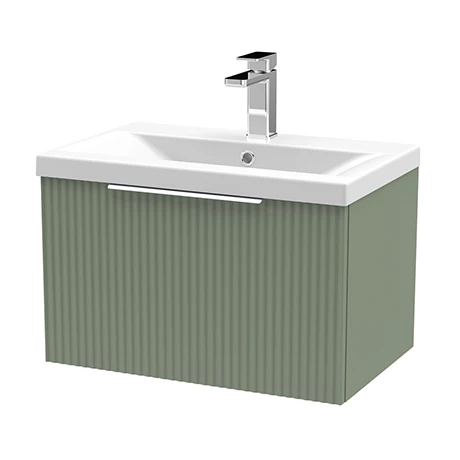 Venice Fluted 600mm Green Vanity Unit - Wall Hung Single Drawer Unit with Chrome Handle 3 Venice Fluted 600mm Green Vanity Unit - Wall Hung Single Drawer Unit with Chrome Handle