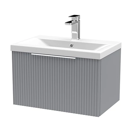 Venice Fluted 600mm Grey Vanity Unit - Wall Hung Single Drawer Unit with Chrome Handle 3 Venice Fluted 600mm Grey Vanity Unit - Wall Hung Single Drawer Unit with Chrome Handle