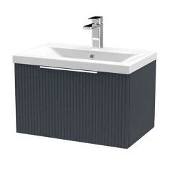 Venice Fluted 600mm Anthracite Vanity Unit - Wall Hung Single Drawer Unit with Chrome Handle