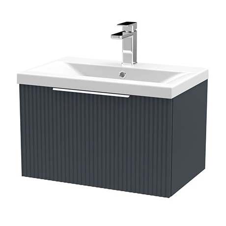 Venice Fluted 600mm Anthracite Vanity Unit - Wall Hung Single Drawer Unit with Chrome Handle 3 Venice Fluted 600mm Anthracite Vanity Unit - Wall Hung Single Drawer Unit with Chrome Handle