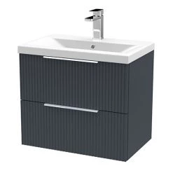 Venice Fluted 600mm Anthracite Vanity Unit - Wall Hung 2 Drawer Unit with Chrome Handles