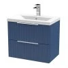 Venice Fluted 600mm Blue Vanity Unit - Wall Hung 2 Drawer Unit with Chrome Handles -Wall Hung Vanity Units Shop VF60WH2DWB P