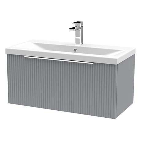 Venice Fluted 800mm Grey Vanity Unit - Wall Hung Single Drawer Unit with Chrome Handle 3 Venice Fluted 800mm Grey Vanity Unit - Wall Hung Single Drawer Unit with Chrome Handle