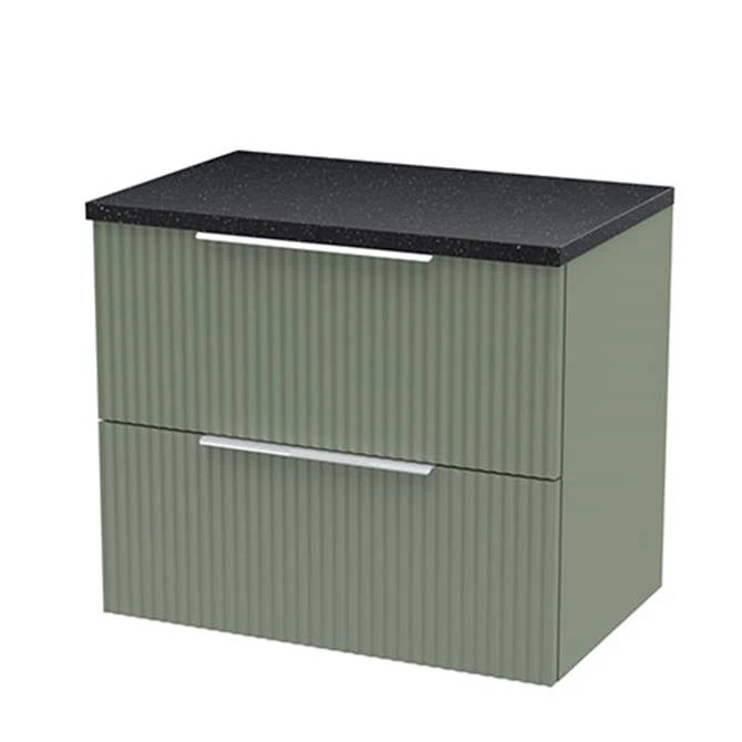 Venice Fluted 600mm Green Vanity Unit - Wall Hung 2 Drawer Unit with Black Worktop & Chrome Handles 3 Venice Fluted 600mm Green Vanity Unit - Wall Hung 2 Drawer Unit with Black Worktop & Chrome Handles