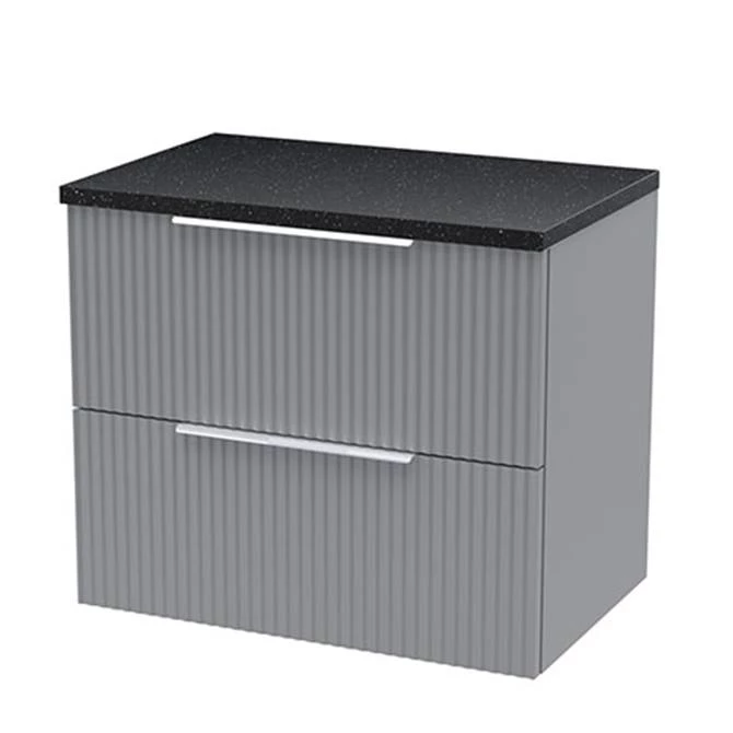 Venice Fluted 600mm Grey Vanity Unit - Wall Hung 2 Drawer Unit with Black Worktop & Chrome Handles 3 Venice Fluted 600mm Grey Vanity Unit - Wall Hung 2 Drawer Unit with Black Worktop & Chrome Handles