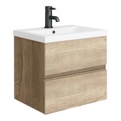 Venice Linea 500mm Rustic Oak Wall Hung 2-Drawer Vanity Unit