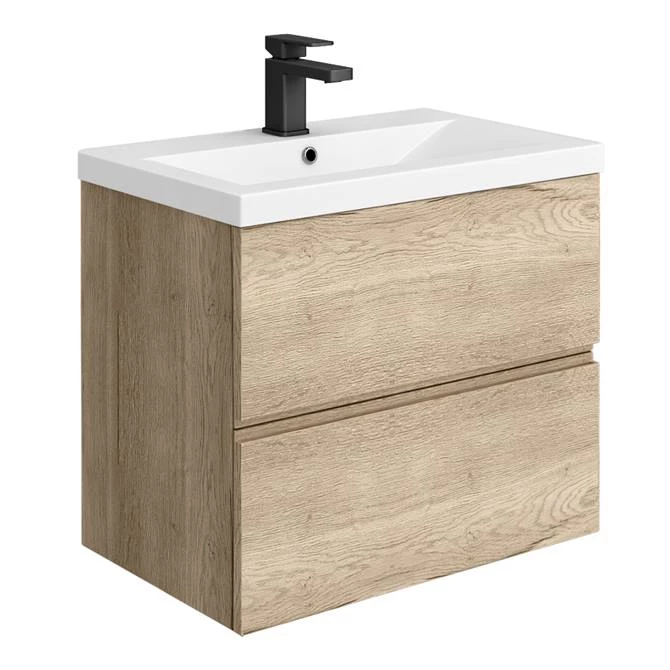 Venice Linea 600mm Rustic Oak Wall Hung 2-Drawer Vanity Unit 3 Venice Linea 600mm Rustic Oak Wall Hung 2-Drawer Vanity Unit