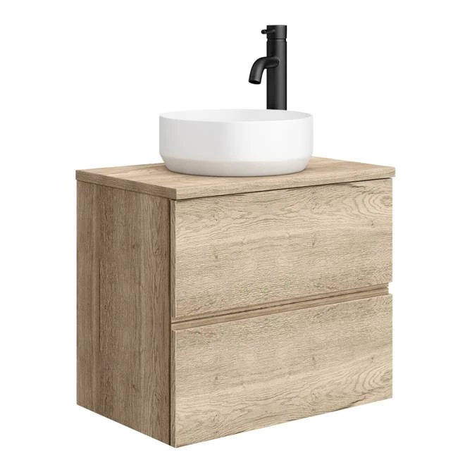Venice Linea Rustic Oak Countertop Basin Unit - 600mm 2 Drawer with Round Matt White Basin 3 Venice Linea Rustic Oak Countertop Basin Unit - 600mm 2 Drawer with Round Matt White Basin
