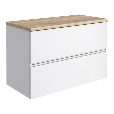 Venice Linea 800mm Satin White Vanity - Wall Hung 2 Drawer Unit with Rustic Oak Worktop 3 Venice Linea 800mm Satin White Vanity - Wall Hung 2 Drawer Unit with Rustic Oak Worktop