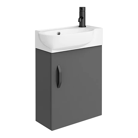 Valencia Perla Wall Hung Vanity incl. Matt Black Handle (Gloss Grey - 450mm Wide) 3 Valencia Perla Wall Hung Vanity incl. Matt Black Handle (Gloss Grey - 450mm Wide)