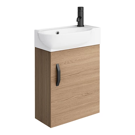 Valencia Perla Wall Hung Vanity incl. Matt Black Handle (Light Oak Effect - 450mm Wide) 3 Valencia Perla Wall Hung Vanity incl. Matt Black Handle (Light Oak Effect - 450mm Wide)
