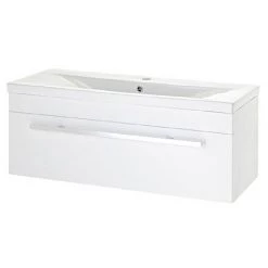 Nuie - 1000 x 400mm Wall Mounted Mid Edge Basin & Cabinet - Gloss White - VTWE1000