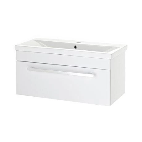 Nuie - 800 x 400mm Wall Mounted Mid Edge Basin & Cabinet - Gloss White - VTWE800 3 Nuie - 800 x 400mm Wall Mounted Mid Edge Basin & Cabinet - Gloss White - VTWE800