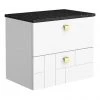 Venice Abstract 600mm White Vanity Unit - Wall Hung 2 Drawer Unit with Black Worktop & Brushed Brass Handles 1 Venice Abstract 600mm White Vanity Unit - Wall Hung 2 Drawer Unit with Black Worktop & Brushed Brass Handles -Wall Hung Vanity Units Shop VWH6BLKWBB p