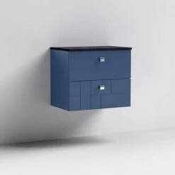 Venice Abstract 600mm Blue Vanity Unit - Wall Hung 2 Drawer Unit with Black Worktop & Chrome Handles 10 Venice Abstract 600mm Blue Vanity Unit - Wall Hung 2 Drawer Unit with Black Worktop & Chrome Handles -Wall Hung Vanity Units Shop VWH6BLUBLK D1 460