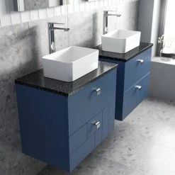 Venice Abstract 600mm Blue Vanity Unit - Wall Hung 2 Drawer Unit with Black Worktop & Chrome Handles 11 Venice Abstract 600mm Blue Vanity Unit - Wall Hung 2 Drawer Unit with Black Worktop & Chrome Handles -Wall Hung Vanity Units Shop VWH6BLUBLK D2 460