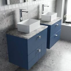 Venice Abstract 600mm Blue Vanity Unit - Wall Hung 2 Drawer Unit with Grey Worktop & Chrome Handles 11 Venice Abstract 600mm Blue Vanity Unit - Wall Hung 2 Drawer Unit with Grey Worktop & Chrome Handles -Wall Hung Vanity Units Shop VWH6BLUGRE D2 460