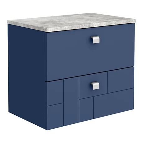 Venice Abstract 600mm Blue Vanity Unit - Wall Hung 2 Drawer Unit with Grey Worktop & Chrome Handles 3 Venice Abstract 600mm Blue Vanity Unit - Wall Hung 2 Drawer Unit with Grey Worktop & Chrome Handles