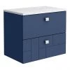 Venice Abstract 600mm Blue Vanity Unit - Wall Hung 2 Drawer Unit with White Worktop & Chrome Handles 1 Venice Abstract 600mm Blue Vanity Unit - Wall Hung 2 Drawer Unit with White Worktop & Chrome Handles -Wall Hung Vanity Units Shop VWH6BLUWHI n p