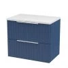 Venice Fluted 600mm Blue Vanity Unit - Wall Hung 2 Drawer Unit with White Worktop & Chrome Handles