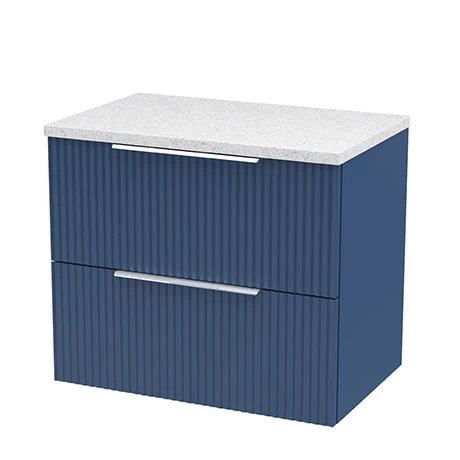 Venice Fluted 600mm Blue Vanity Unit - Wall Hung 2 Drawer Unit with White Worktop & Chrome Handles 3 Venice Fluted 600mm Blue Vanity Unit - Wall Hung 2 Drawer Unit with White Worktop & Chrome Handles