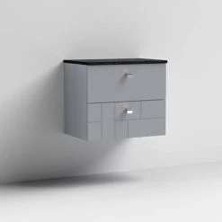 Venice Abstract 600mm Grey Vanity Unit - Wall Hung 2 Drawer Unit with Black Worktop & Chrome Handles 10 Venice Abstract 600mm Grey Vanity Unit - Wall Hung 2 Drawer Unit with Black Worktop & Chrome Handles -Wall Hung Vanity Units Shop VWH6GREBLK D1 460