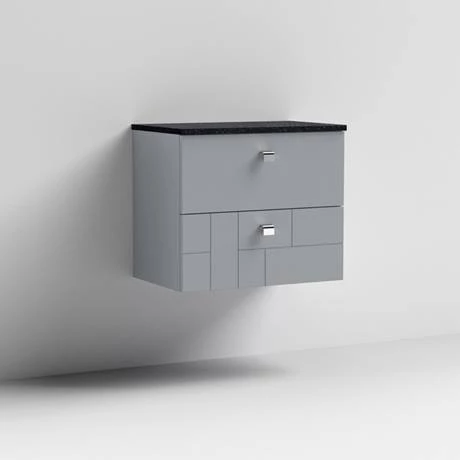 Venice Abstract 600mm Grey Vanity Unit - Wall Hung 2 Drawer Unit with Black Worktop & Chrome Handles 5 Venice Abstract 600mm Grey Vanity Unit - Wall Hung 2 Drawer Unit with Black Worktop & Chrome Handles - Image 3