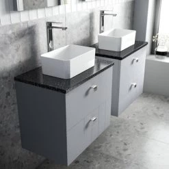 Venice Abstract 600mm Grey Vanity Unit - Wall Hung 2 Drawer Unit with Black Worktop & Chrome Handles 11 Venice Abstract 600mm Grey Vanity Unit - Wall Hung 2 Drawer Unit with Black Worktop & Chrome Handles -Wall Hung Vanity Units Shop VWH6GREBLK D2 460