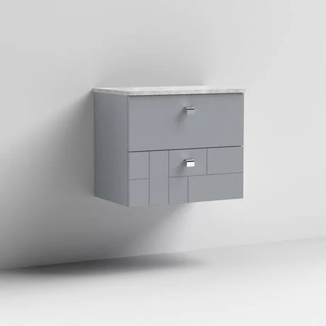 Venice Abstract 600mm Grey Vanity Unit - Wall Hung 2 Drawer Unit with Grey Worktop & Chrome Handles 5 Venice Abstract 600mm Grey Vanity Unit - Wall Hung 2 Drawer Unit with Grey Worktop & Chrome Handles - Image 3