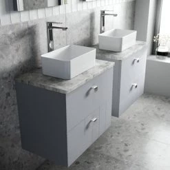 Venice Abstract 600mm Grey Vanity Unit - Wall Hung 2 Drawer Unit with Grey Worktop & Chrome Handles 11 Venice Abstract 600mm Grey Vanity Unit - Wall Hung 2 Drawer Unit with Grey Worktop & Chrome Handles -Wall Hung Vanity Units Shop VWH6GREGRE D2 460