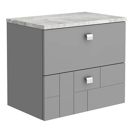 Venice Abstract 600mm Grey Vanity Unit - Wall Hung 2 Drawer Unit with Grey Worktop & Chrome Handles 3 Venice Abstract 600mm Grey Vanity Unit - Wall Hung 2 Drawer Unit with Grey Worktop & Chrome Handles