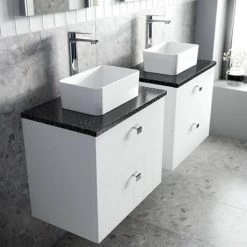 Venice Abstract 600mm White Vanity Unit - Wall Hung 2 Drawer Unit with Black Worktop & Chrome Handles 11 Venice Abstract 600mm White Vanity Unit - Wall Hung 2 Drawer Unit with Black Worktop & Chrome Handles -Wall Hung Vanity Units Shop VWH6WHIBLK D1 460