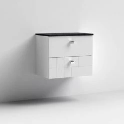Venice Abstract 600mm White Vanity Unit - Wall Hung 2 Drawer Unit with Black Worktop & Chrome Handles 10 Venice Abstract 600mm White Vanity Unit - Wall Hung 2 Drawer Unit with Black Worktop & Chrome Handles -Wall Hung Vanity Units Shop VWH6WHIBLK D2 460