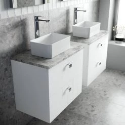 Venice Abstract 600mm White Vanity Unit - Wall Hung 2 Drawer Unit with Grey Worktop & Chrome Handles 11 Venice Abstract 600mm White Vanity Unit - Wall Hung 2 Drawer Unit with Grey Worktop & Chrome Handles -Wall Hung Vanity Units Shop VWH6WHIGRE D2 460