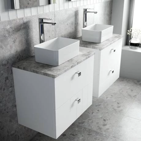 Venice Abstract 600mm White Vanity Unit - Wall Hung 2 Drawer Unit with Grey Worktop & Chrome Handles 6 Venice Abstract 600mm White Vanity Unit - Wall Hung 2 Drawer Unit with Grey Worktop & Chrome Handles - Image 4