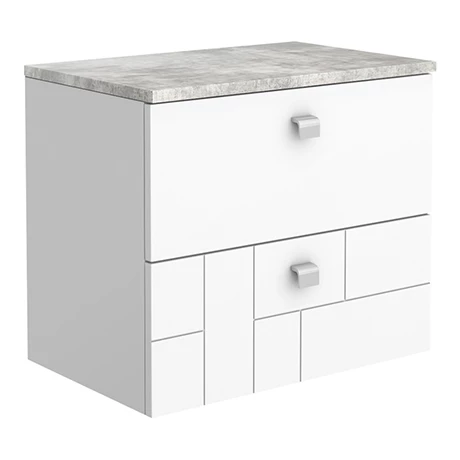 Venice Abstract 600mm White Vanity Unit - Wall Hung 2 Drawer Unit with Grey Worktop & Chrome Handles 3 Venice Abstract 600mm White Vanity Unit - Wall Hung 2 Drawer Unit with Grey Worktop & Chrome Handles