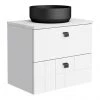 Venice Abstract 600 White Vanity - Wall Hung 2-Drawer Unit w. White Worktop, Round Matt Black Basin & Handles 2 Venice Abstract 600 White Vanity - Wall Hung 2-Drawer Unit w. White Worktop, Round Matt Black Basin & Handles -Wall Hung Vanity Units Shop VWH6WHIWHIB2 p